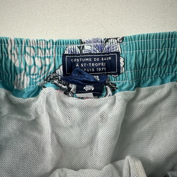 Vilebrequin Turtle Swim Trunks Blue Mens Large Lined - Picture 8 of 8